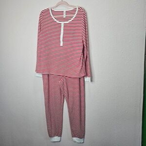 Auden Sleepwear Womens Size XL Christmas‎ Pajama Set Red White Striped Top Pants
